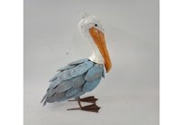 18" Blue and White Wooden and Metal Pelican Statue