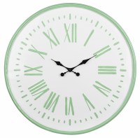 24" Round White and Green Metal Clock