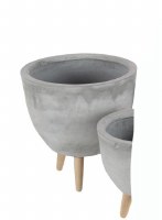 16" Round Gray Planter With Wooden Legs