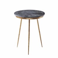 16"  Round Marble Inlay With Brass Legs Table