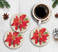 Set of 4 4" Round Poinsettia Coasters