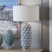 31" Blue and White 3D Table Lamp