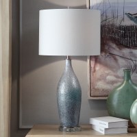 32" Gray and Blue Textured Glass Table Lamp