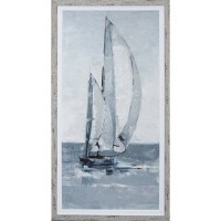43" x 23" Blue and White Sailboat Going Right Gel Print Framed