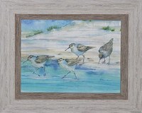 16" x 19" Four Sandpipers 1 Gel Textured Coastal Print in a Distressed Natural Frame