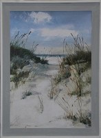 46" x 36" Beach Path Gel Textured Coastal Print in a Gray Frame