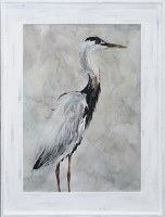 50" x 40" Black and White Heron 2 Gel Print Framed