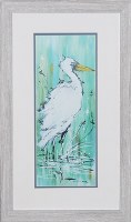 28" x 16" White Egret On Aqua 2 Framed Print Under Glass