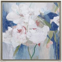 43" Square White Flowers On Blue Gel Framed Print