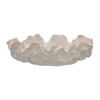 14" White Oval Ruffle Ceramic Bowl