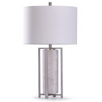 30" White Marble and Silver Bars Table Lamp