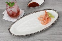 14" White Oval Beaded Ceramic Dish by Pampa Bay