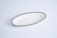 17" White Oval Beaded Ceramic Dish by Pampa Bay