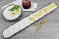 21" White Narrow Beaded Ceramic Egg Tray by Pampa Bay