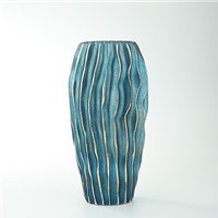 13" Blue and Gold Wavy Texture Glass Vase