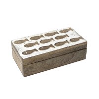 5" x 8" White Washed and Brown Wooden Fish Box