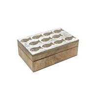 3" x 6" Small White Washed and Brown Wooden Fish Box