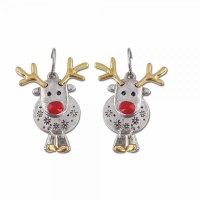 Silver and Gold Toned Red Nose Reindeer Earrings