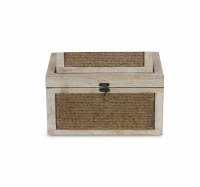 7" x 12" White Washed With Rope Design Wooden Box