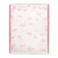 48" x 60" White and Pink Flamingo Throw Blanket