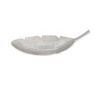 20" Silver Tropical Leaf Metal Bowl