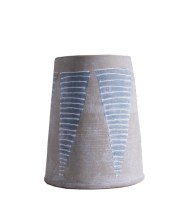 8" Gray, Blue and White Lined Ceramic Vase