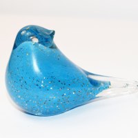 3" Clear and Light Blue Speckled Glass Bird