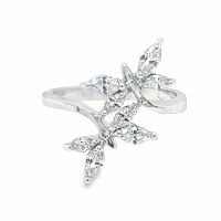 Size 5 Two Butterfly Shaped Cubic Zirconia Sterling Silver Plated Ring