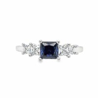 Size 5 Square Blue Cubic Zirconia Sterling Silver Plated Ring