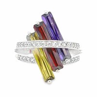 Size 5 Multicolor Cubic Zirconia Rectangles Sterling Silver Plated Ring