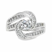 Size 5 Round Cubic Zirconia Swirl Sterling Silver Plated Ring