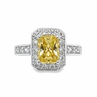 Size 5 Yellow Rectangle Cubic Zirconia Sterling Silver Plated Ring