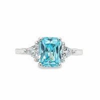 Size 5 Aqua Rectangle Cubic Zirconia Sterling Silver Plated Ring