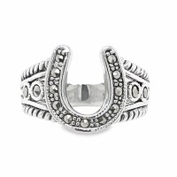 Size 5 Genuine Marcasite Horse Shoe SHaped Sterling Silver Plated Ring