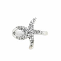 Size 5 Starfish Shaped Cubic Zirconia Sterling Silver Plated Ring