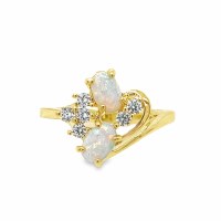 Size 7 Genuine Opal and Cubic Zirconia Gold Sterling Silver Plated Ring