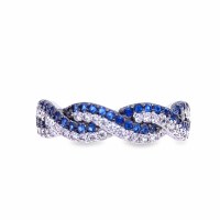 Size 5 Blue and White Cubic Zirconia Sterling Silver Plated Ring