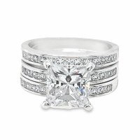 Size 5 Square Cubic Zirconia Three Band Set Sterling Silver Plated Ring