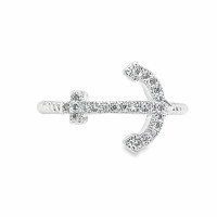 Size 5 Anchor Shaped Cubic Zirconia Sterling Silver Plated Ring