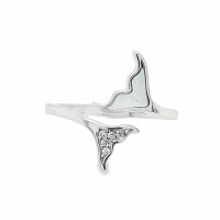 Size 5 Mother of Pearl and Cubic Zirconia Mermaid's Tail Sterling Silver Plated Ring