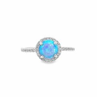 Size 5 Round Genuine Blue Opal Sterling Silver Plated Ring