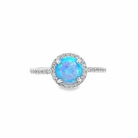 Size 6 Round Genuine Blue Opal Sterling Silver Plated Ring