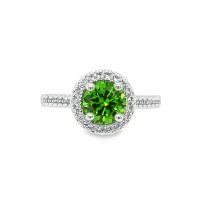 Size 5 Green Halo Cubic Zirconia Sterling Silver Plated Ring