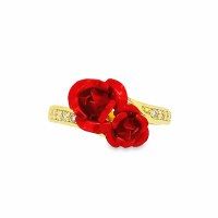 Size 5 Red Roses Gold Sterling Silver Plated Ring