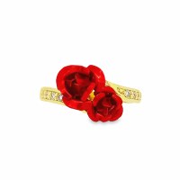 Size 8 Red Roses Gold Sterling Silver Plated Ring