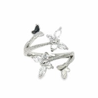 Size 5 Four Butterflies Cubic Zirconia Sterling Silver Plated Ring
