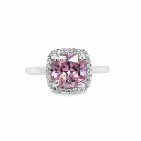 Size 6 Square Pink Halo Cubic Zirconia Sterling Silver Plated Ring