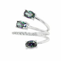Size 5 Three Iridescent Cubic Zirconia Sterling Silver Plated Ring