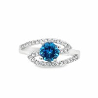 Size 7 Round Blue Cubic Zirconia "Z" Band Sterling Silver Plated Ring