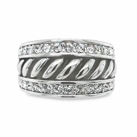 Size 6 Two Cubic Zirconia Bars Coil Band Sterling Silver Plated Ring